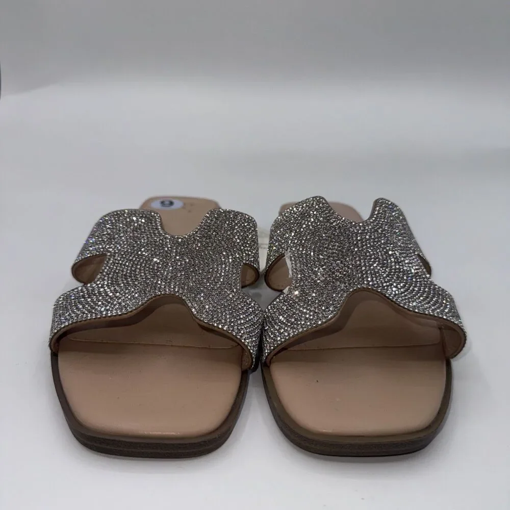 A New Day Women's Silver Rhinestone Slip-On Slide Sandals Synthetic Size 9